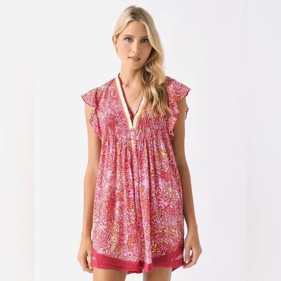 Poupette St Barth Girls Sasha Lace Trimmed Mini Dress   Pink Floral. Size XL. - Picture 1 of 7